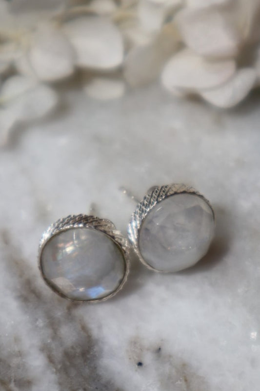 Regenbogen Mondstein Ohrstecker silber